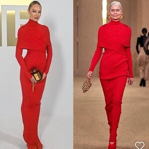 Balmain Red Knit Maxi Dress SS25 FR 36